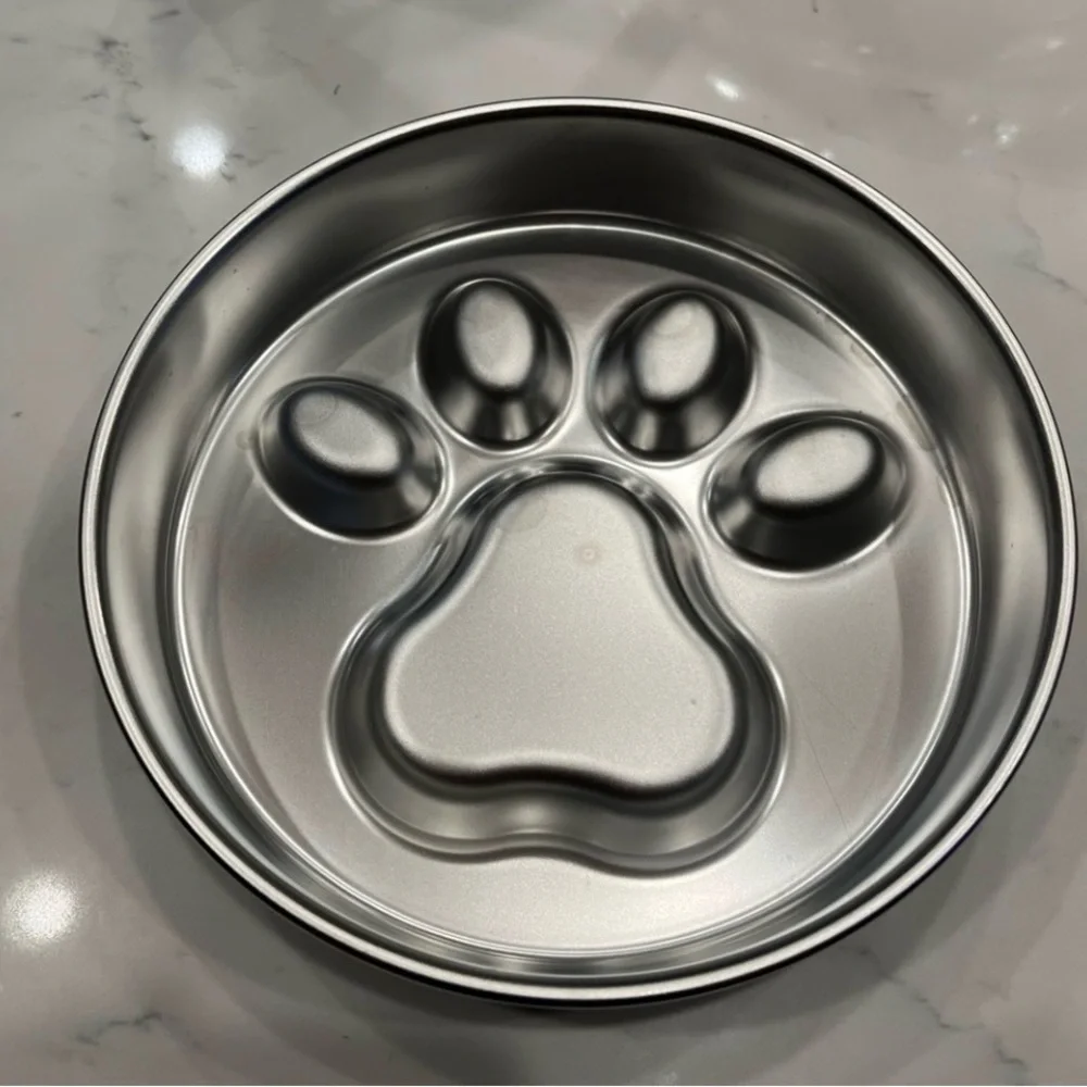 Gray and Silver Dog Paw Print Feeding Bowl